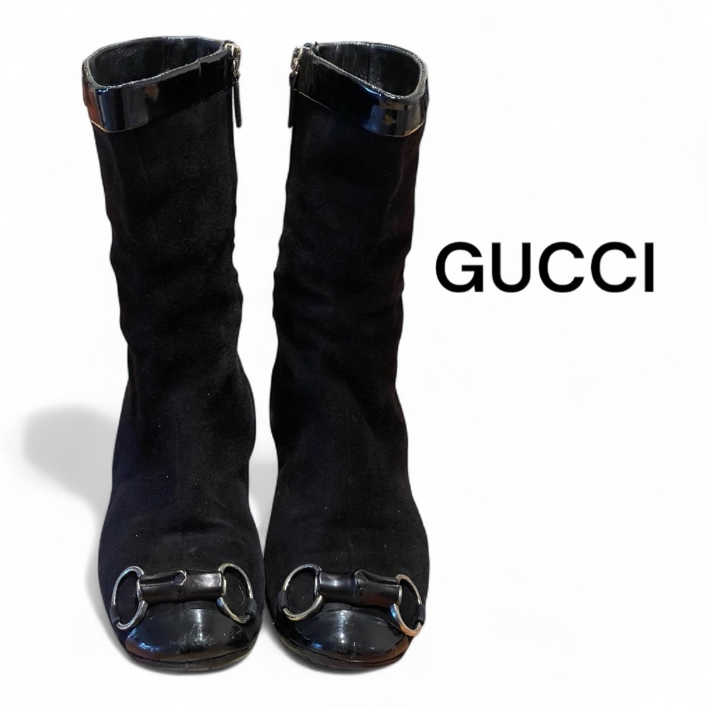 Gucci Black Heeled Boots with Silver Accents